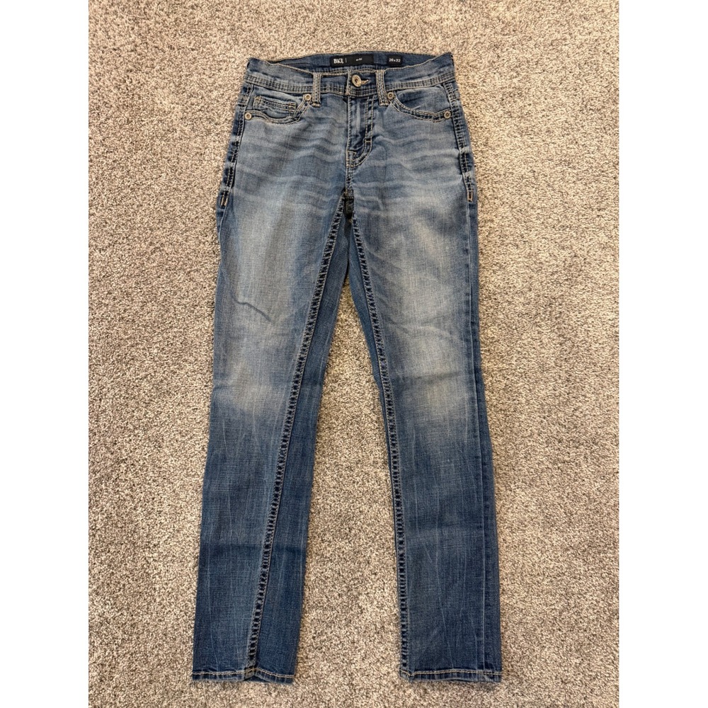 BKE Alec Jeans Youth 26X32 Blue Distressed Straight‎ Leg Dark Wash Denim